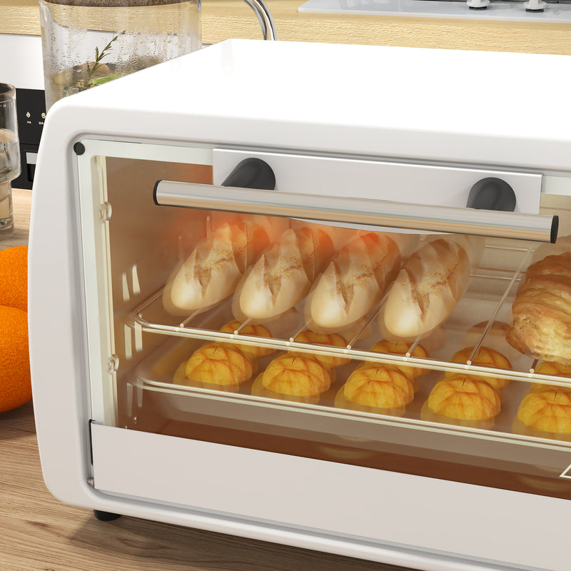 Mini Forno Elétrico 10 Litros 750W com Temperatura até 230 °C Temporizador 60 Minutos Bandeja e Grade 36,5x26x22 cm Branco