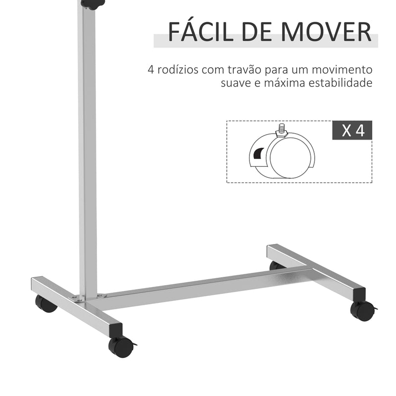 Mesa Auxiliar com Rodas Mesa para Sofá ou Cama com Altura Ajustável e Estrutura de Metal Carga 20 kg para Quarto Sala Escritório 77x40x76-100 cm Preto e Prata