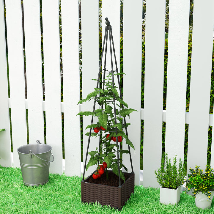 Floreira com Treliça Metálica Floreira para Plantas Trepadeiras Vaso de PP com Orifícios de Drenagem e Tampões Floreira Elevada para Jardim Pátio 40x40x175 cm Preto