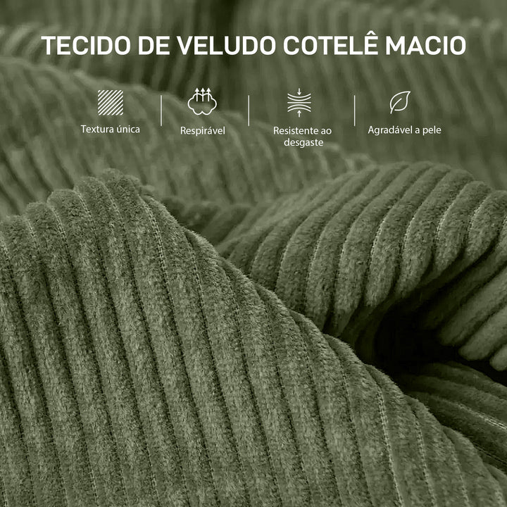 Sofá de 3 Lugares Sofá Sala de Estar 212x80x88 cm Estofado em Veludo Canelado com 2 Almofadas Apoios de Braço e Almofada de Molas Desenho Moderno para Sala de Estar Quarto Verde