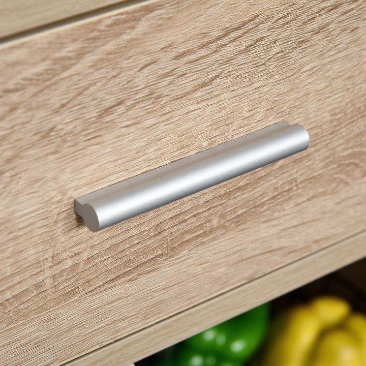 Carrinho de Cozinha para Microondas com 4 Rodas e Freios Gaveta Prateleiras abertas Compartimento com porta 60x40x108 cm Carvalho