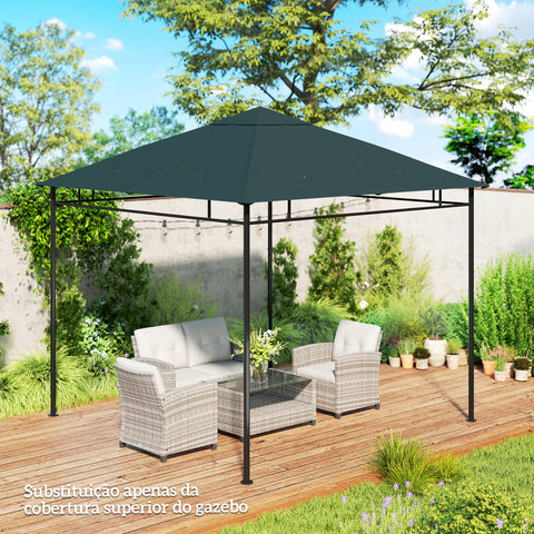 Cobertura de Substituição de 3x3m para Pérgola de Jardim com 8 Orifícios de Drenagem e Ventilação Cinza