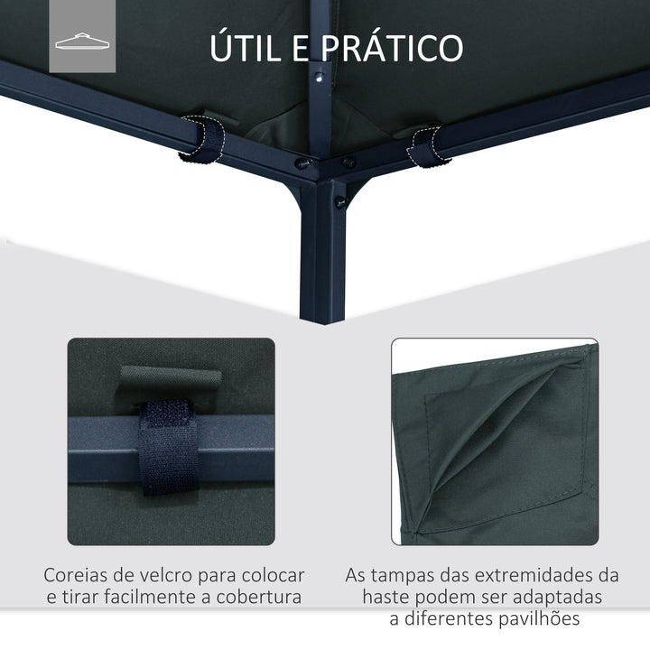 Cobertura de Substituição de 3x3m para Pérgola de Jardim com 8 Orifícios de Drenagem e Ventilação Cinza