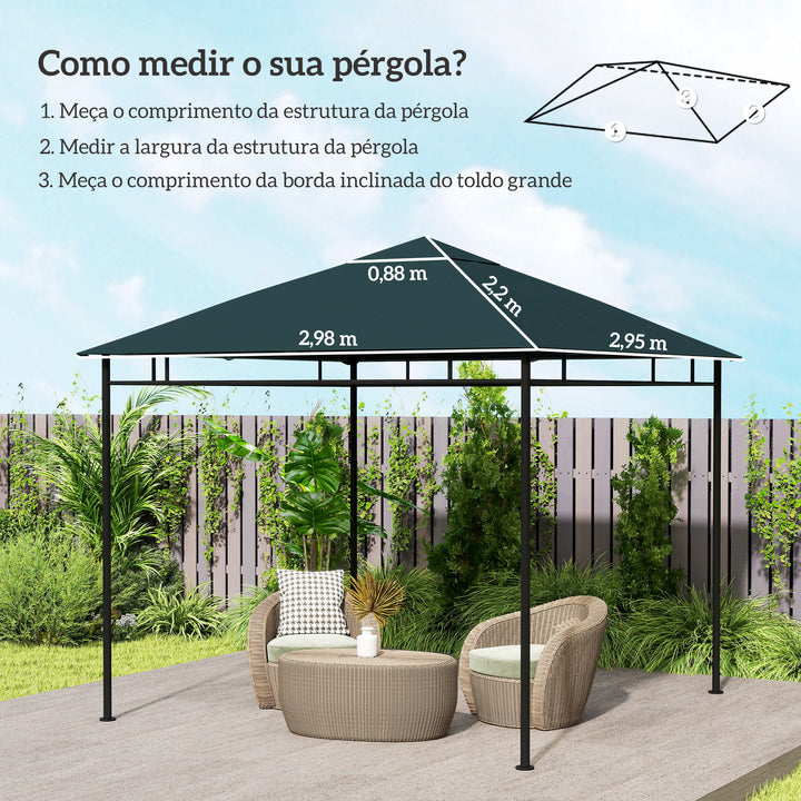 Cobertura de Substituição de 3x3m para Pérgola de Jardim com 8 Orifícios de Drenagem e Ventilação Cinza
