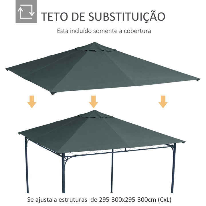 Cobertura de Substituição de 3x3m para Pérgola de Jardim com 8 Orifícios de Drenagem e Ventilação Cinza