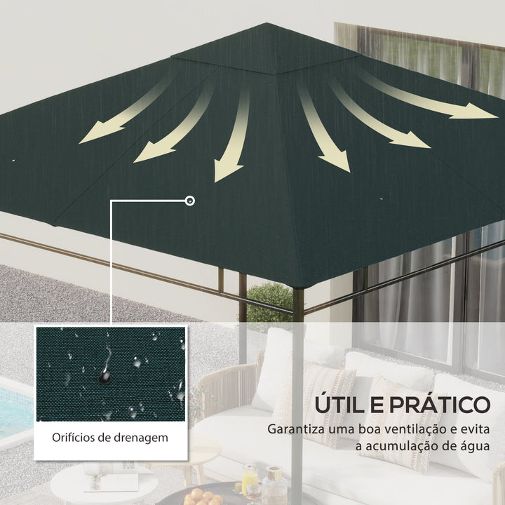 Cobertura de Substituição de 3x3m para Pérgola de Jardim com 8 Orifícios de Drenagem e Ventilação Cinza