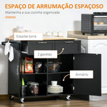 Carrinho de Cozinha com Rodas Móvel Auxiliar de Cozinha com 2 Gavetas 2 Portas Prateleira Ajustável e Suporte para Guardanapos para Sala de Jantar Sala de Estar 104x46x91 cm Preto