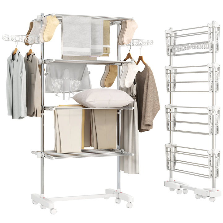 Estendal de Roupa tipo Pendurador Móvel Branco e Aço Inoxidável (80-142) x 55 x 178 cm