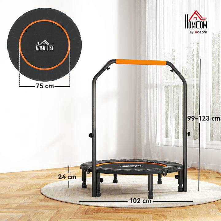 Trampolim Fitness Ø102 Trampolim Dobrável com Pega Ajustável em 4 Níveis Estrutura de Aço para Treino de Pernas Corpo em Casa Escritório Ginásio Preto e Laranja