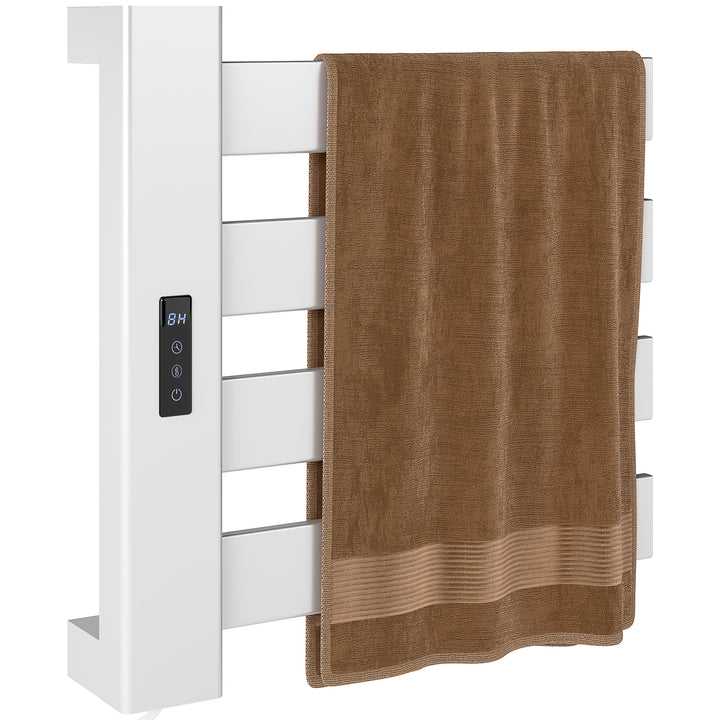 Toalheiro Elétrico de Parede 130W Toalheiro Elétrico em Liga de Alumínio com Control WIFI Ecrã Tátil Temporizador 4 Barras Temperatura Ajustável Baixo Consumo IPX4 47,5x9,5x49 cm Branco