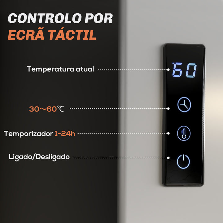 Toalheiro Elétrico de Parede 130W Toalheiro Elétrico em Liga de Alumínio com Control WIFI Ecrã Tátil Temporizador 4 Barras Temperatura Ajustável Baixo Consumo IPX4 47,5x9,5x49 cm Branco