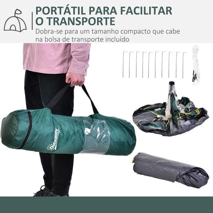 Tenda de Campismo para 3 Pessoas Tenda de Campismo Dobrável com 1 Porta 3 Janelas Bolsa de Transporte e Abertura Automática para Praia Parque 205x195x135 cm Verde