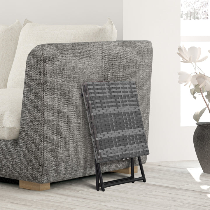 Mesa de Jardim em Vime Sintético Mesa de Terraço Exterior Dobrável com Pés Cruzados e Estrutura de Aço para Pátio Varanda 40x40x40 cm Cinza