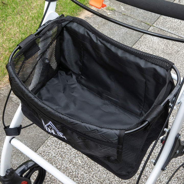 Andarilho para Idosos Dobrável de Alumínio Andador para Pessoas Maiores com 4 Rodas e Bandeja Andarilho com Altura Ajustável Travão e Bolsa de Transporte 64,5x54x90-102 cm Preto e Branco