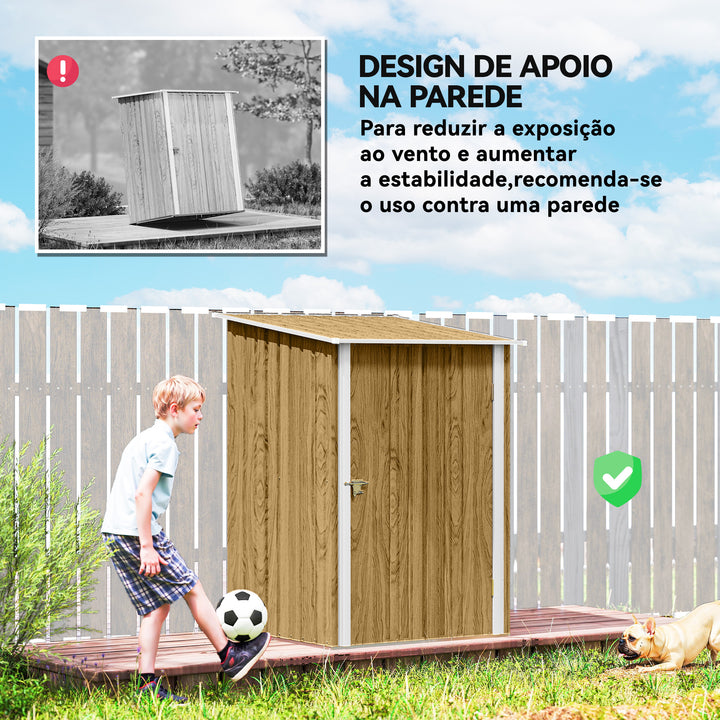 Abrigo de Jardim Exterior 0,92 m² 100x103x160 cm Abrigo de Jardim Metálica com 1 Porta e Fecho para Armazenamento de Ferramentas para Pátio Terraço, Castanho Claro
