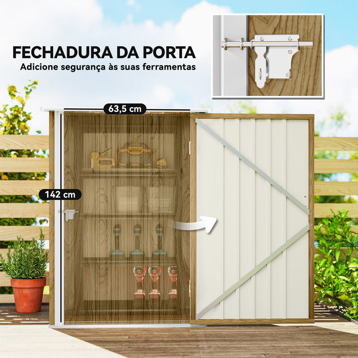 Abrigo de Jardim Exterior 0,92 m² 100x103x160 cm Abrigo de Jardim Metálica com 1 Porta e Fecho para Armazenamento de Ferramentas para Pátio Terraço, Castanho Claro