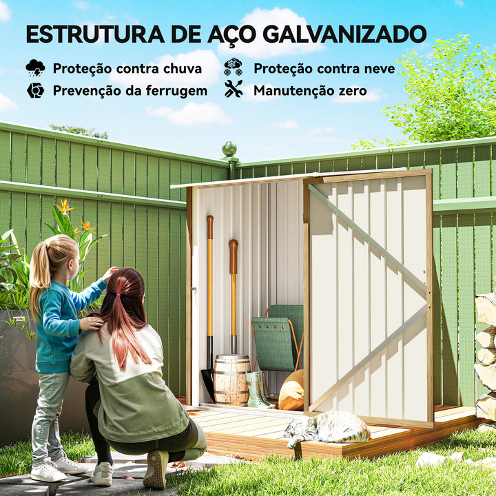 Abrigo de Jardim Exterior 0,92 m² 100x103x160 cm Abrigo de Jardim Metálica com 1 Porta e Fecho para Armazenamento de Ferramentas para Pátio Terraço, Castanho Claro