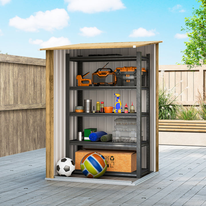 Abrigo de Jardim Exterior 0,92 m² 100x103x160 cm Abrigo de Jardim Metálica com 1 Porta e Fecho para Armazenamento de Ferramentas para Pátio Terraço, Castanho Claro