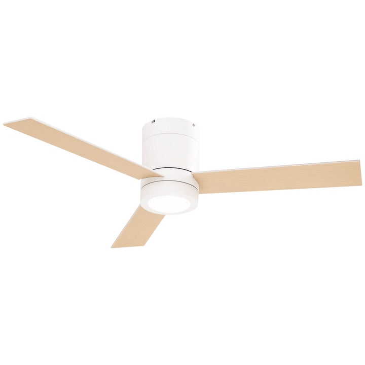 Ventoinha de Teto 48W com Luz LED Controle Remoto 3 Velocidades Temporizador 3 Lâminas de Madeira para Dormitório Sala de Estar Sala de Jantar Ø112x25cm Branco