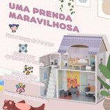 Casa de Bonecas com Móveis e Acessórios Casa de Bonecas de Madeira com Varanda e 2 Andares Brinquedo para Meninas e Meninos acima de 3 Anos 60x26,6x60 cm Multicor