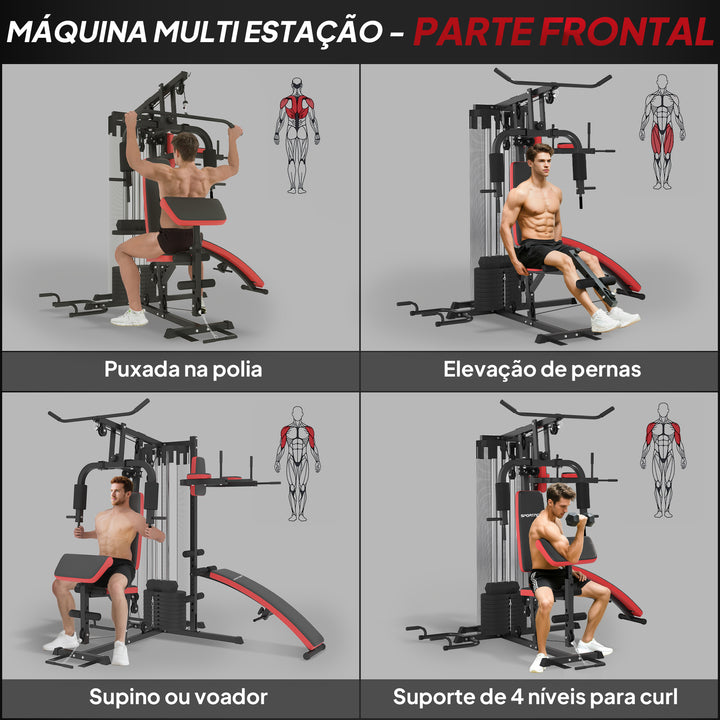 Máquina Multi Estação de Musculação Ajustável Multi Estação de Musculação com Placas de Peso de 45 kg Carga Máxima 110 kg para Treino em Casa Ginásio 225x175x200 cm Preto