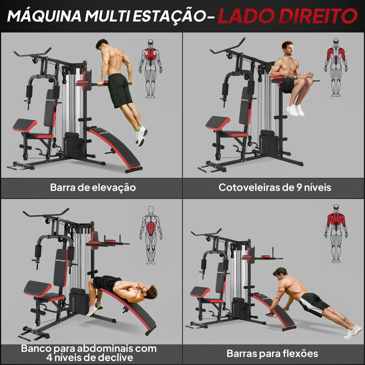 Máquina Multi Estação de Musculação Ajustável Multi Estação de Musculação com Placas de Peso de 45 kg Carga Máxima 110 kg para Treino em Casa Ginásio 225x175x200 cm Preto