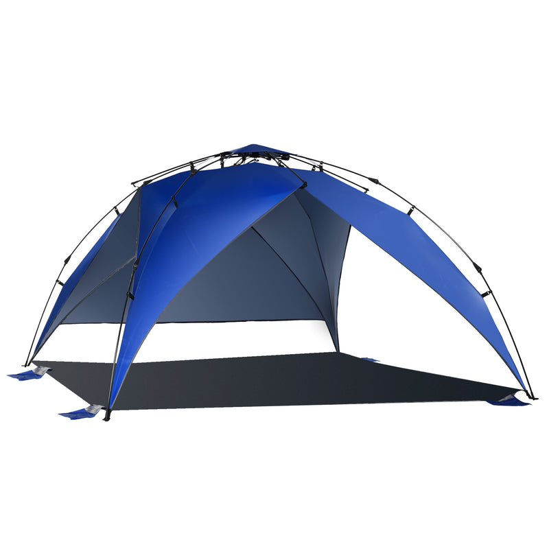 Tenda de Praia Dobrável Tenda de Praia com Bolsa de Transporte Abertura Automática Proteção UV e Impermeável para Parque Campismo 247x247x145 cm Azul