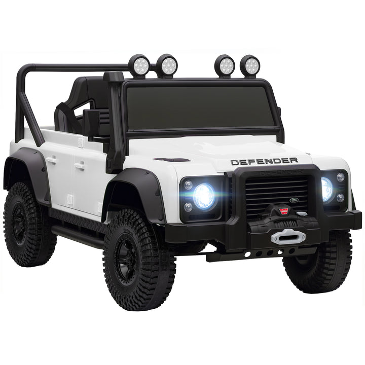 Carro Elétrico para Crianças com Licença Land Rover 12V Carro a Bateria Infantil com Controlo Remoto Sistema de Suspensão USB MP3 Velocidade Ajustável Faróis 115x61x61 cm Branco