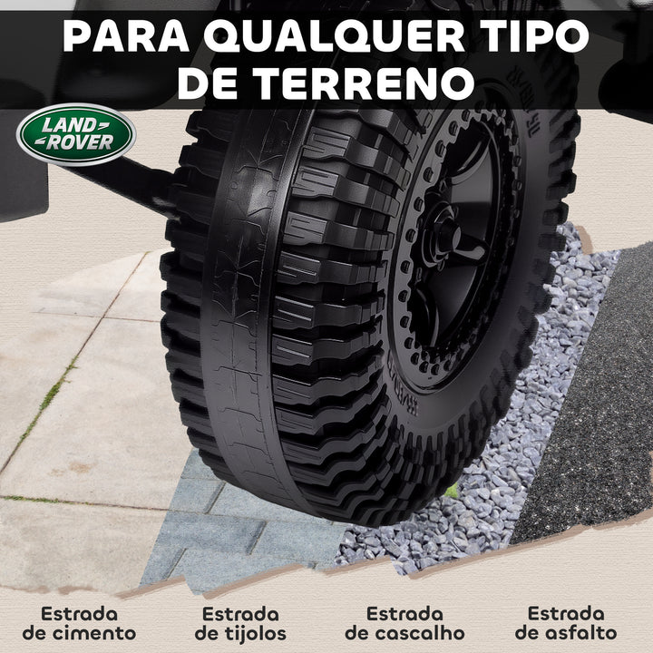 Carro Elétrico para Crianças com Licença Land Rover 12V Carro a Bateria Infantil com Controlo Remoto Sistema de Suspensão USB MP3 Velocidade Ajustável Faróis 115x61x61 cm Branco