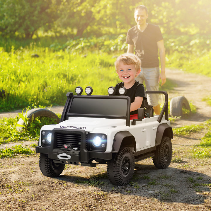 Carro Elétrico para Crianças com Licença Land Rover 12V Carro a Bateria Infantil com Controlo Remoto Sistema de Suspensão USB MP3 Velocidade Ajustável Faróis 115x61x61 cm Branco