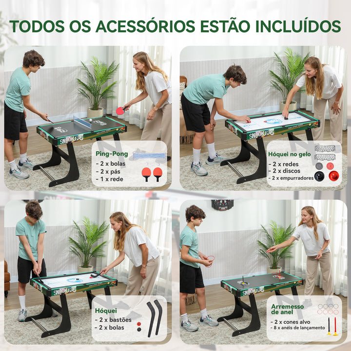 Mesa Multi Jogos para Crianças acima de 7 Anos Mesa de Jogos 6 em 1 Dobrável Bilhar Matraquilho Ping Pong Lançamento de Anéis Hóquei no Gelo e Air Hóquei 118x104x71cm Multicor