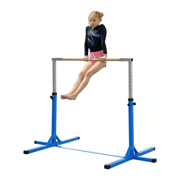 Barra de Ginástica para Crianças acima de 3 Anos Barra de Treino com Altura Ajustável 92-150 cm Barra Horizontal de Ginástica Carga 75 kg 194x121x150 cm Azul