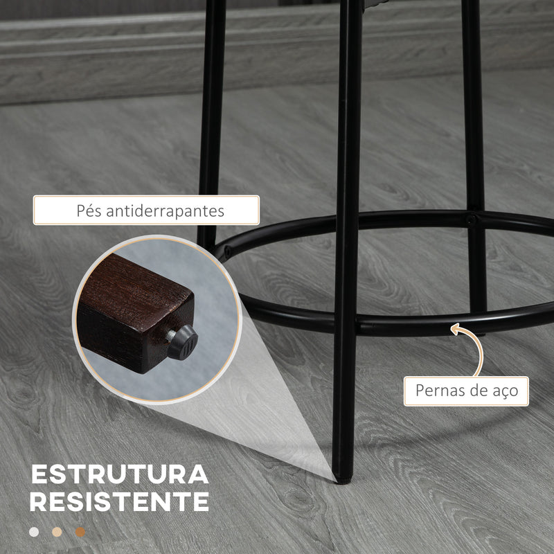 Conjunto de 2 Bancos Altos de Cozinha em Borrego Bancos Altos sem Encosto Carga 120 kg para Bar Sala de Jantar Ø43x62 cm Branco