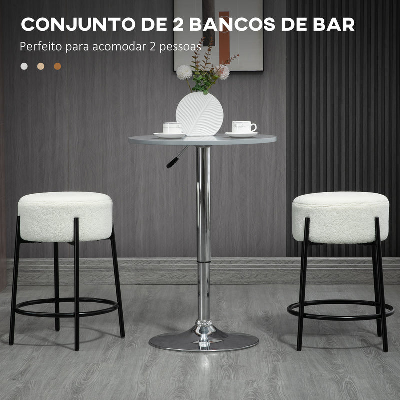 Conjunto de 2 Bancos Altos de Cozinha em Borrego Bancos Altos sem Encosto Carga 120 kg para Bar Sala de Jantar Ø43x62 cm Branco