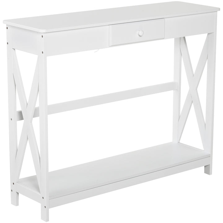 Mesa consola branca com prateleira 1 gaveta Armário com prateleira inferior 100x30x81cm Branco