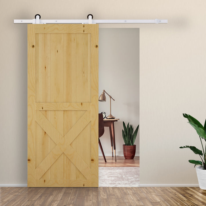 67T/183cm Ferragens para Porta Corredeira Kit de Acessórios para Porta Corredeira de Madeira com Guia de Chão Trilho de Aço de Carbono Branco