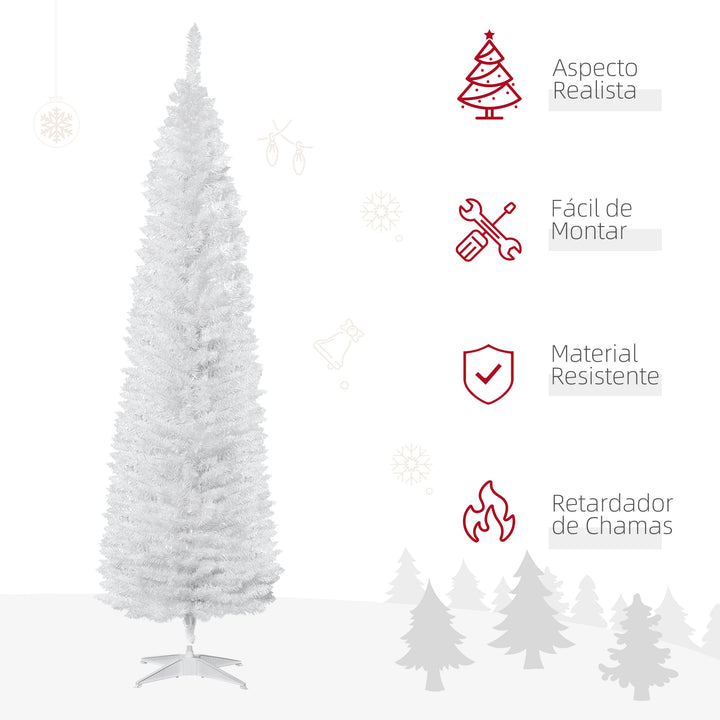Árvore de Natal Artificial 210 cm Ignífugo com 499 Ramos de PVC Decoração de Natal para Interiores Fácil de Montar Branco