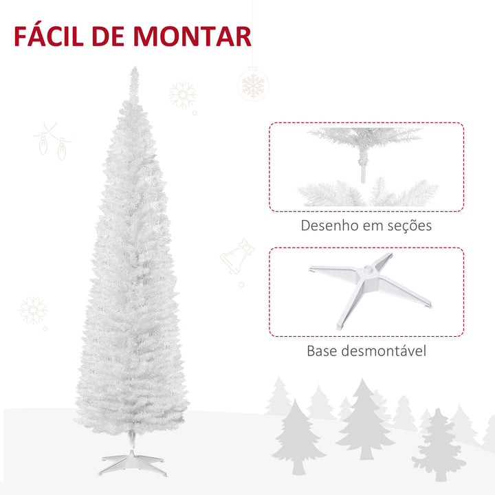 Árvore de Natal Artificial 210 cm Ignífugo com 499 Ramos de PVC Decoração de Natal para Interiores Fácil de Montar Branco