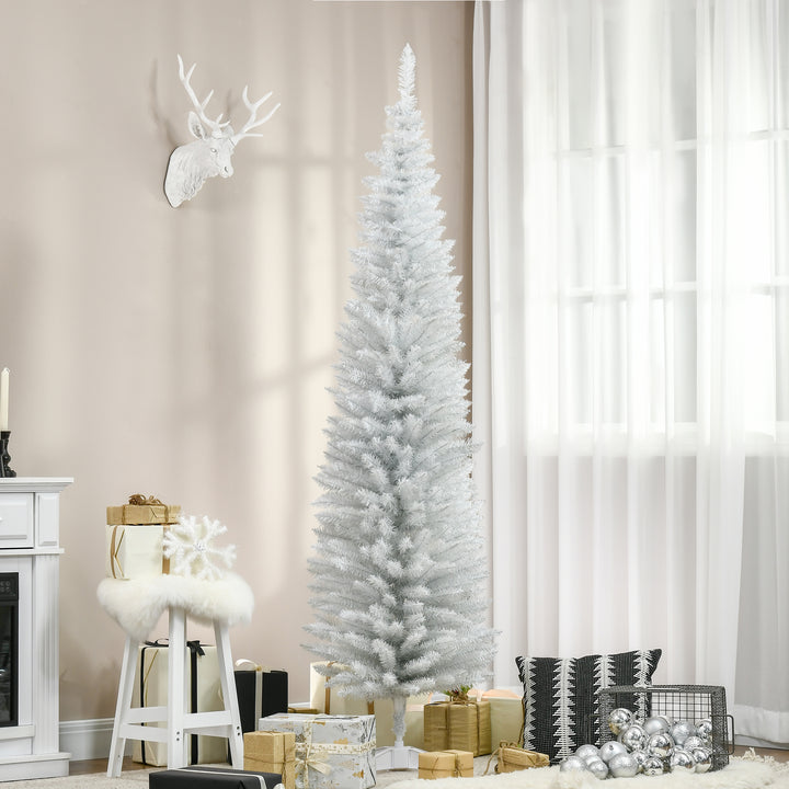 Árvore de Natal Artificial 210 cm Ignífugo com 499 Ramos de PVC Decoração de Natal para Interiores Fácil de Montar Branco