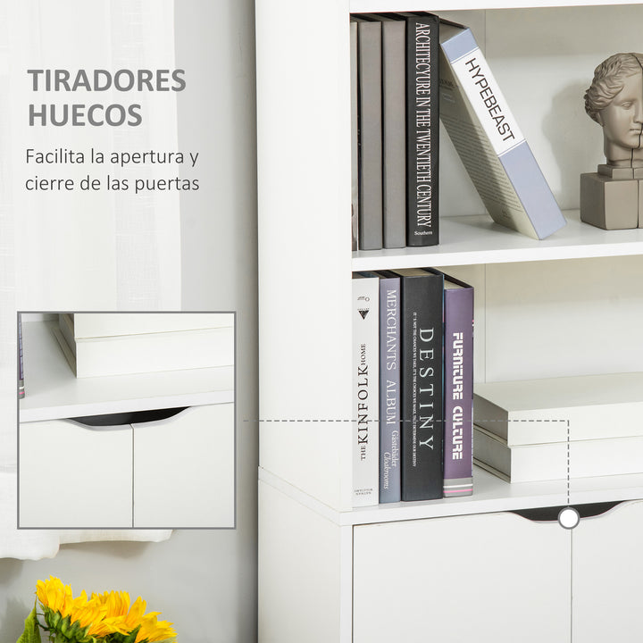 Estante para Livros com 4 Compartimentos Abertos e 1 Armário com 2 Prateleiras Armazenamento Livros Plantas para Sala de Estar Escritório 59x29x180cm Branco