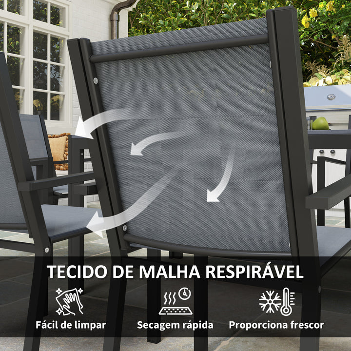 Conjunto de Mesa e Cadeiras de Jardim de 7 Peças Móveis de Exterior com 6 Cadeiras Empilháveis e Estrutura de Aço para Terraço e Pátio Cinzento Claro