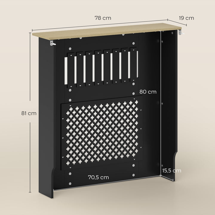 Cobertura para Radiadores Proteção Radiador de MDF 78x19x81 cm Cobertura de Radiador Desenho Moderno de Ripas e Colmeia para Sala Quarto Preto