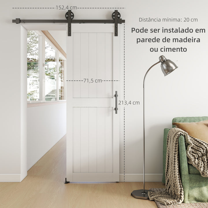 Porta de Correr Celeiro com Ferragens Porta Corredera de Interior com Puxador Rolo e Guia de Chão para Casa de Banho Sala de Estar 71,5x213,4 cm Branco