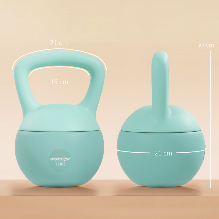 Kettlebell de 12 kg Pesa Russa Preenchida de Areia Metálica e Alça Antiderrapante para Treino de Musculação em Casa Ginásio 21x21x30 cm Verde