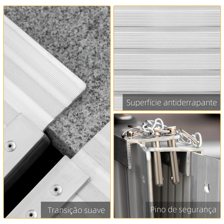 Rampa Dobrável para Cadeiras de Rodas 91 cm Carga 270 kg Antiderrapante com Bordas de Segurança e Alça para Escadas e Portas Acessibilidade para Deficientes Prata