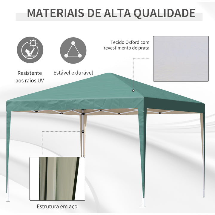 Tenda Dobrável 2,95x2,95 cm com Bolsa de Transporte Altura Ajustável Anti-UV e Impermeável para Terraço Pátio e Praia Verde
