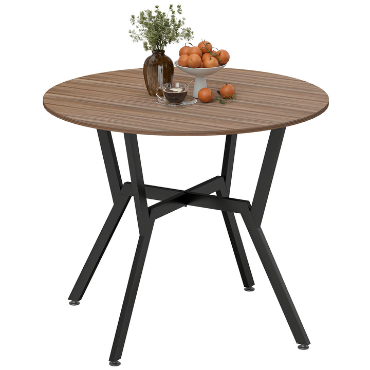 Mesa de Cozinha Redonda Mesa de Jantar Estilo Industrial com Bancada de Madeira e Estrutura de Aço para Sala de Jantar Carga 60kg Ø90x76 cm Marrom e Preto