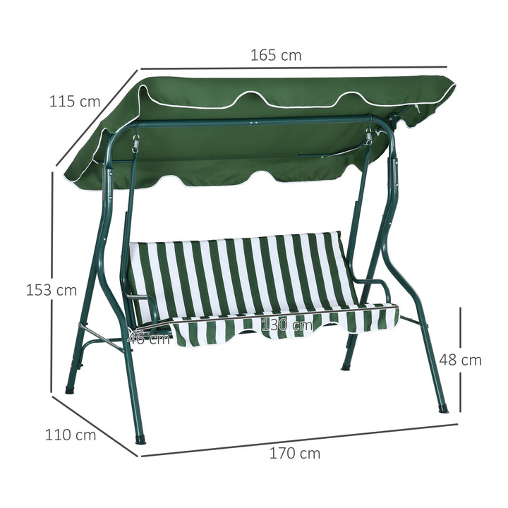 Baloiço de Jardim de 2-3 Lugares com Estrutura de Metal Almofada Toldo Ajustável Balcão Terraço Patio Capacidade 240kg 170x110x153cm Verde e Branco
