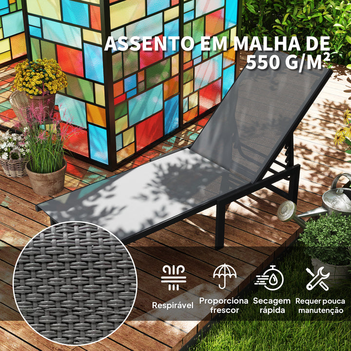 Espreguiçadeira de Jardim Exterior, Espreguiçadeira Reclinável com Encosto Ajustável em 5 Níveis e Estrutura de Aço, Impermeável, Suporta 120 kg, para Pátio, Terraço, Varanda, 166x60x84 cm, Cinzento