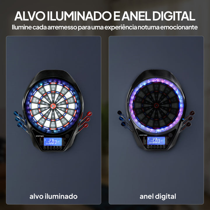Alvo Eletrónico com 6 Dardos e 24 Pontas Macias, Ecrã LED para 8 Jogadores Alvo de Dardos de Parede com 34 Jogos e 2235 Programas para Crianças e Adultos Festas e Família